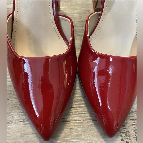 Red Chunky High Heel Shoes Pointed Toe, Ankle strap, Leather Upper Woman's 9 M - Picture 7 of 14